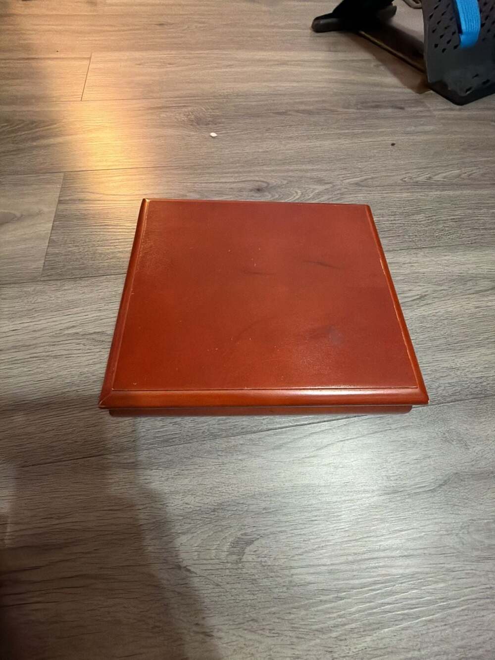 Vintage Wooden Jewelry Box with Tan Velour Interior Compartments